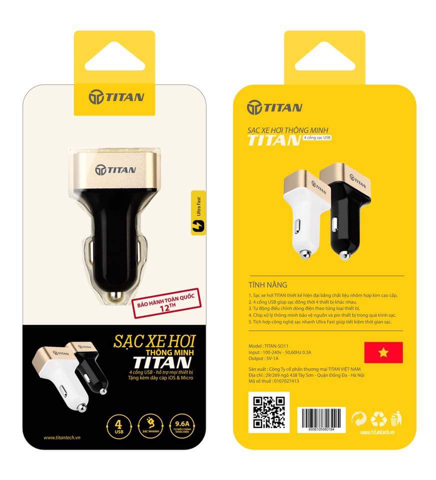 Sạc xe hơi TITAN 4 cổng USB